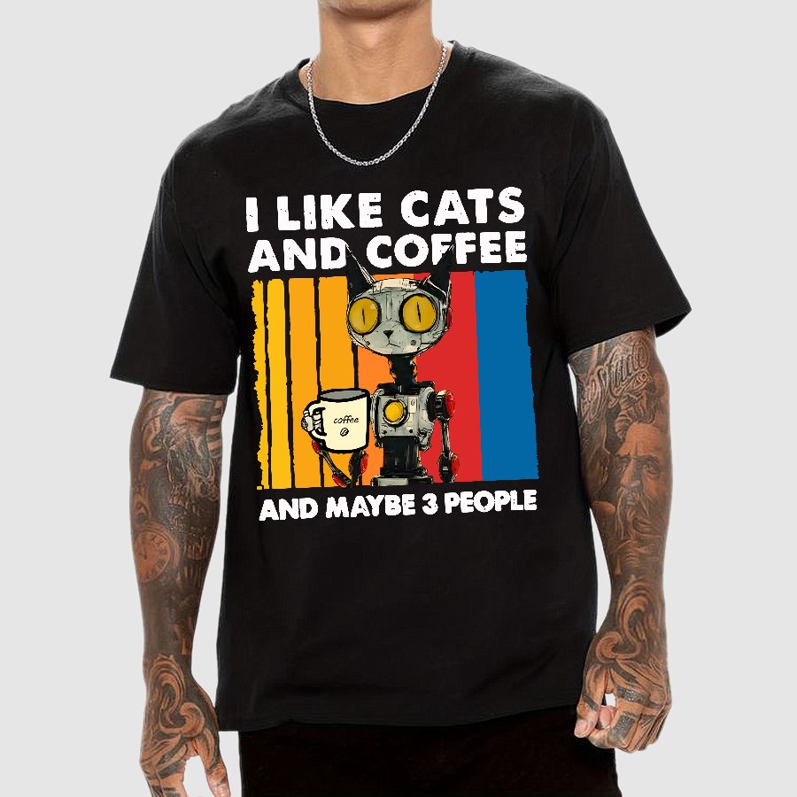 I Like Robot Cats And Coffee Geek T-Shirt