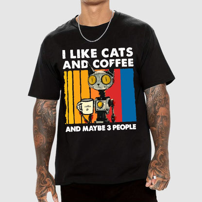 I Like Robot Cats And Coffee Geek T-Shirt