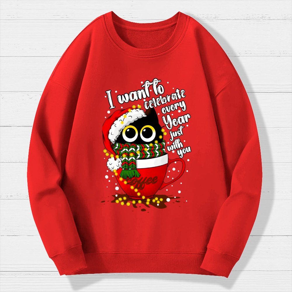 Christmas Cat Geek Cotton Sweatshirt