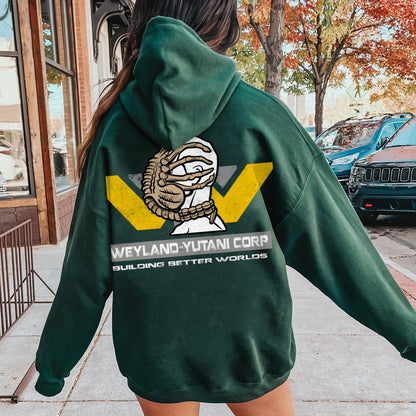 Mysterious Creatures Building Better Worlds Printed Back Unisex Cotton Hoodie
