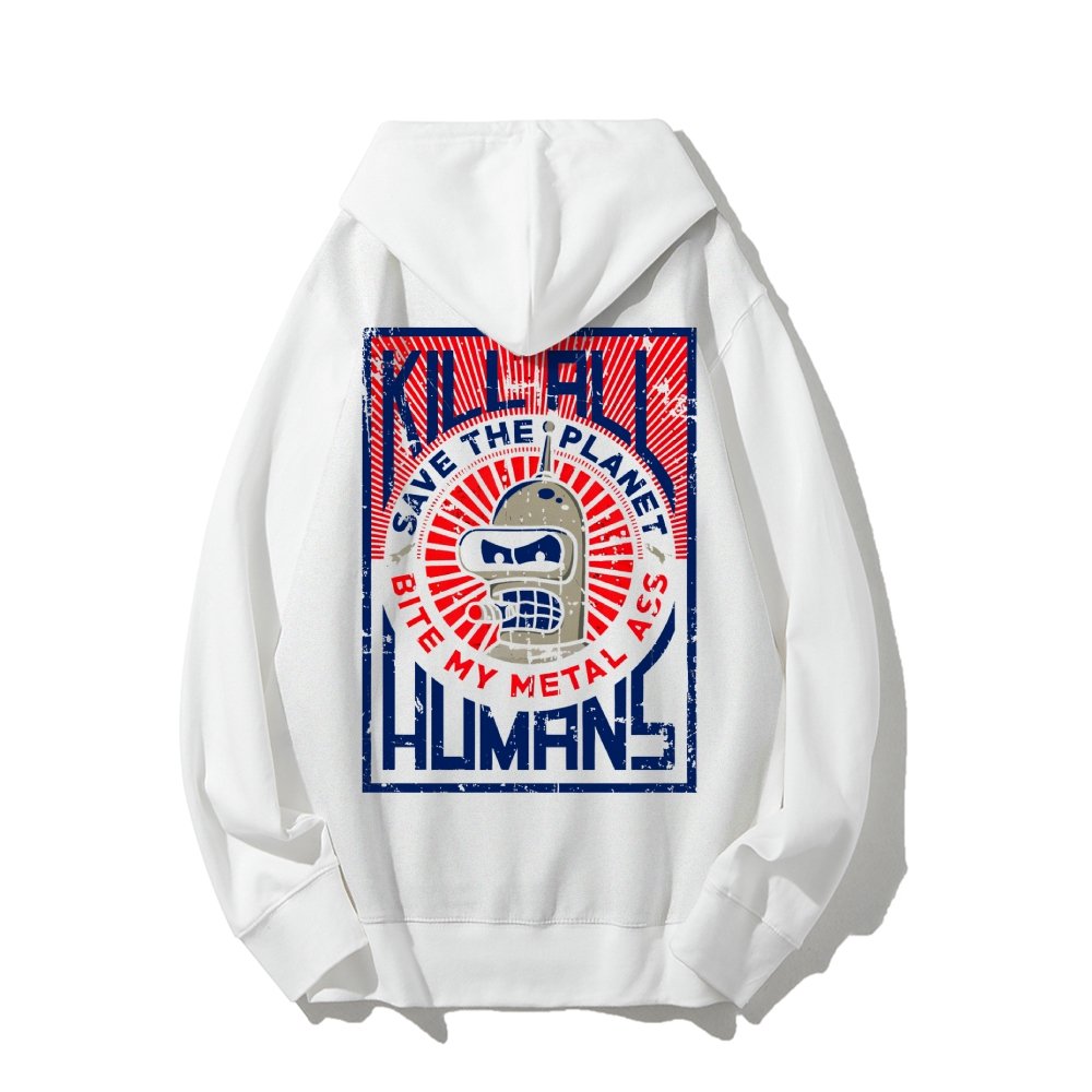 Save The Planet Kill All Humans Geek Printed Back Cotton Hoodie