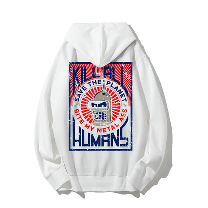 Save The Planet Kill All Humans Geek Printed Back Cotton Hoodie