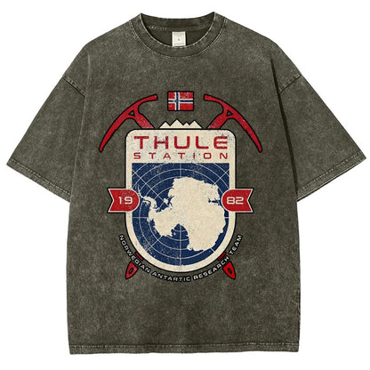 Vintage Distressed T-shirt with a Mysterious Station