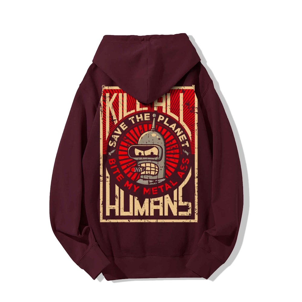 Save The Planet Kill All Humans Geek Printed Back Cotton Hoodie