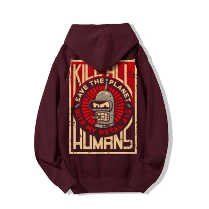 Save The Planet Kill All Humans Geek Printed Back Cotton Hoodie