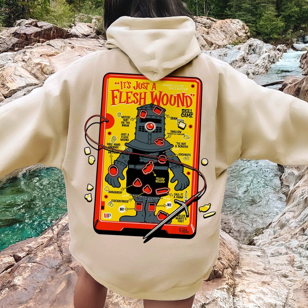Flesh Wound Skill Game Nerdy Printed Back Cotton Hoodie