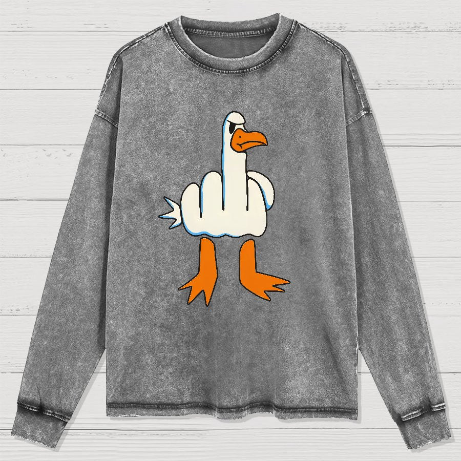 Rude Seagull Design Funny Washed Long Sleeve Tee