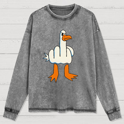 Rude Seagull Design Funny Washed Long Sleeve Tee