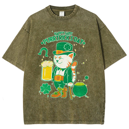Cat St. Patrick's Day Vintage Distressed T-shirt