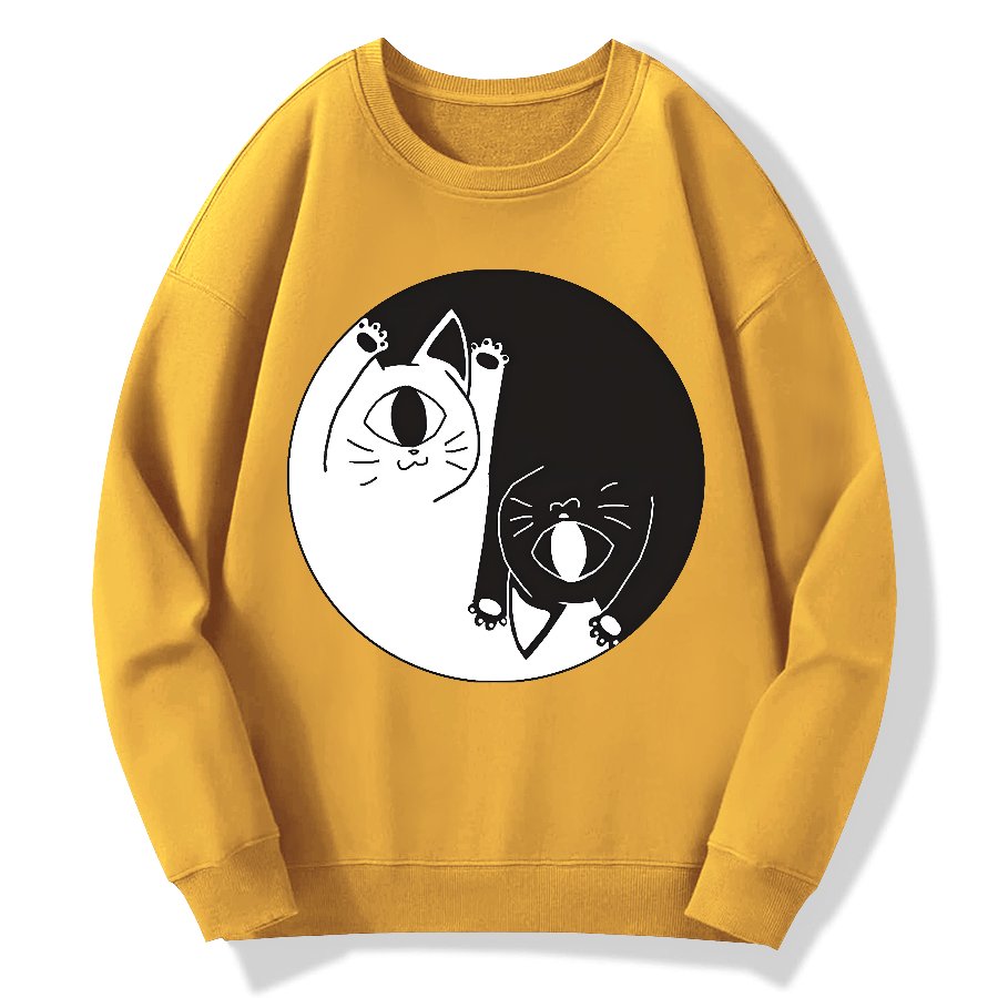 Tai Chi Black and White Cat Geek Cotton Sweatshirt