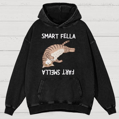 Smart Fella Fart Smella  Funny Cat Pun Vintage Distressed Hoodie