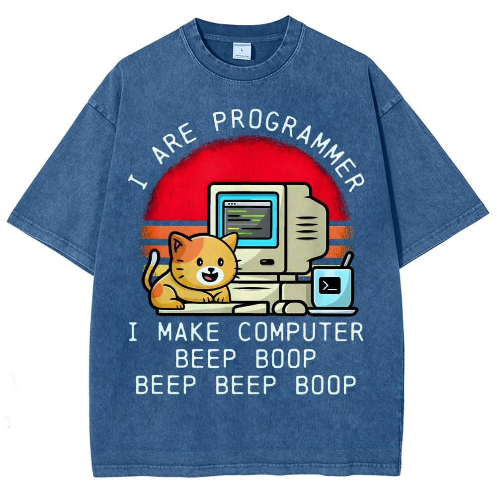 I Are Programmer Funny Cat Vintage Distressed T-shirt