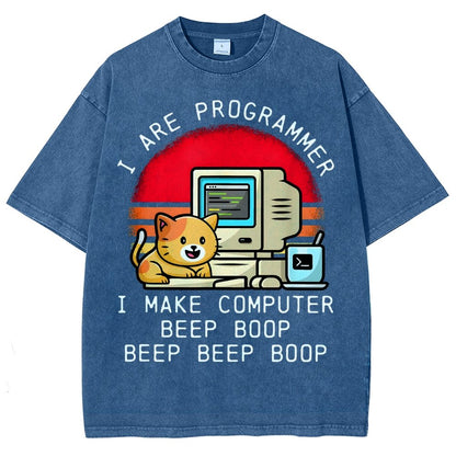 I Are Programmer Funny Cat Vintage Distressed T-shirt