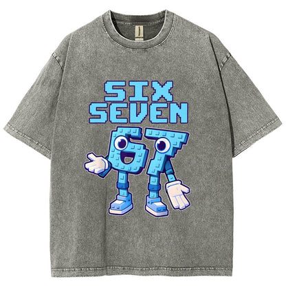 Six Seven Ice Cream Drip 67 Meme Gen Alpha Slang Vintage Distressed T-shirt