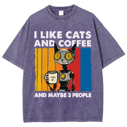 I Like Robot Cats And Coffee Vintage Distressed T-shirt