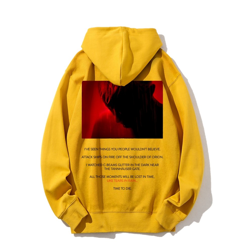 Tears in Rain-Tears in Red-Time to Die Printed Back Cotton Hoodie