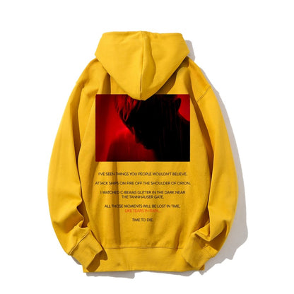 Tears in Rain-Tears in Red-Time to Die Printed Back Cotton Hoodie