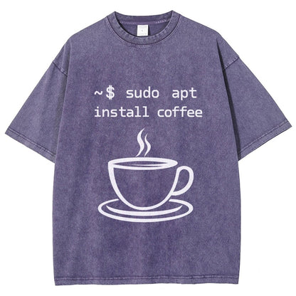 Sudo Apt-Get Install Coffee Vintage Distressed T-shirt