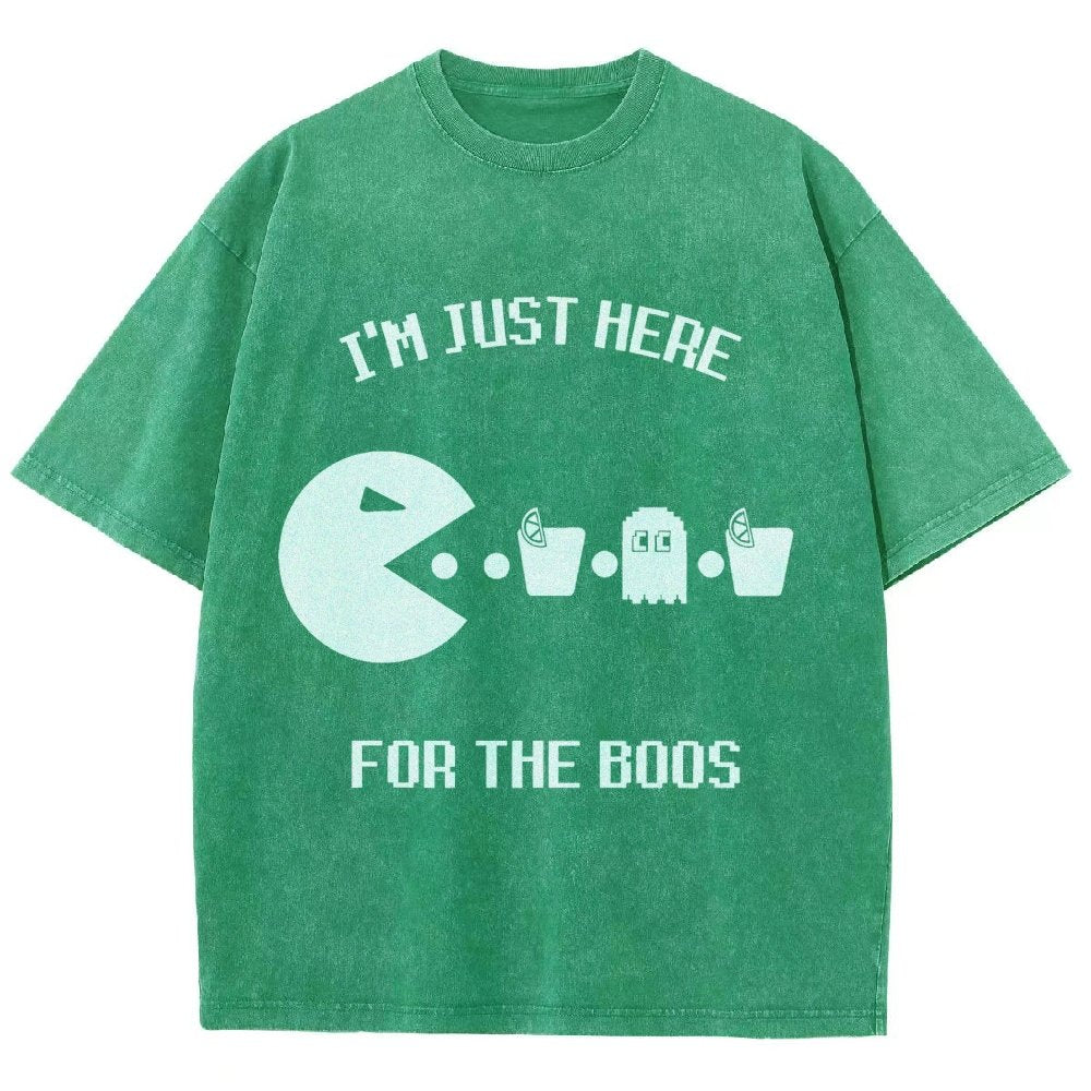 Here For The Boos Ghost Arcade Nerdy Halloween Vintage Distressed T-shirt