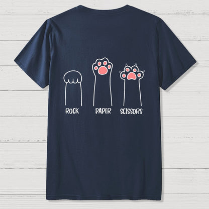 Rock Paper Scissors Hand Game Cute Paw Funny Cat Front And Back Printing Geek T-Shirt