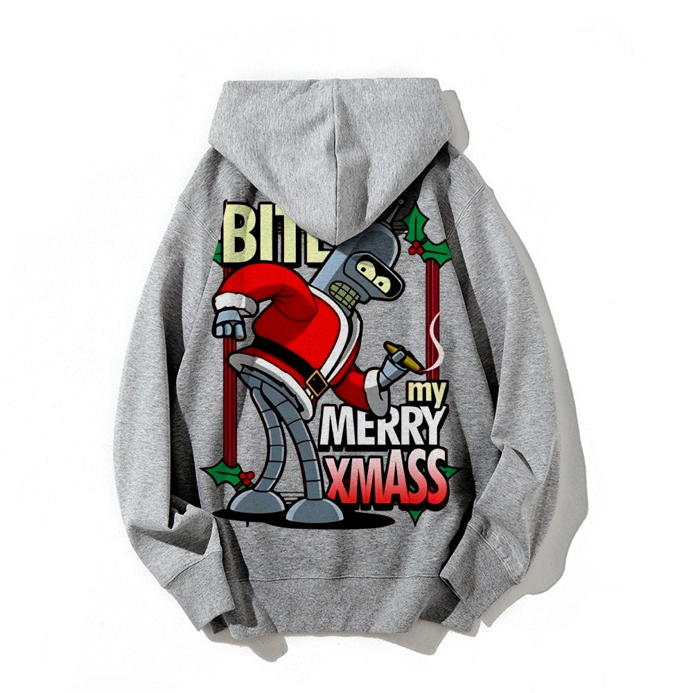 Happy Christmas From Robot Printed Back Cotton Hoodie