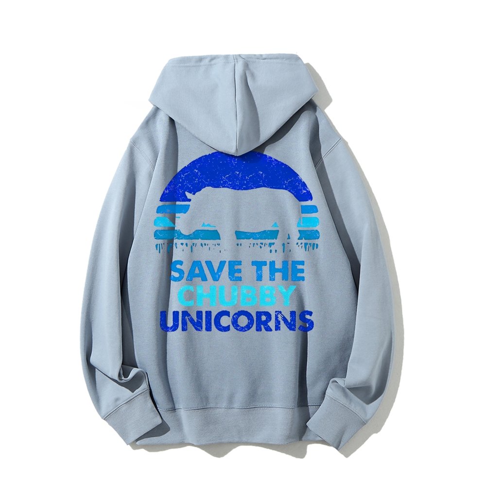Save The Chubby Unicorns  Printed Back Unisex Cotton Hoodie