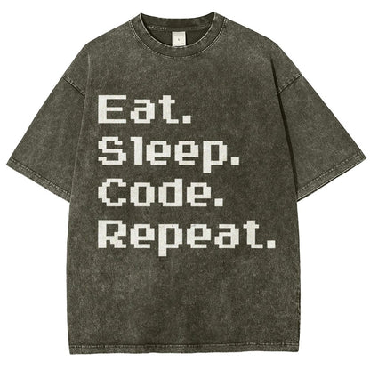 Eat Sleep Code Repeat Vintage Distressed T-shirt