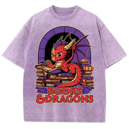Books and Dragons Vintage Distressed T-shirt