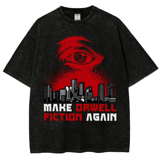 Damen Make Orwell Fiction Again Vintage Distressed T-shirt