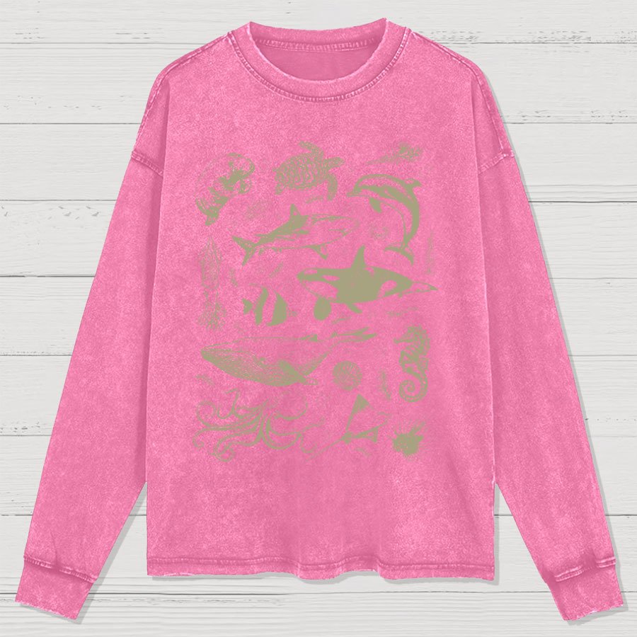 Vintage 90s Tattoo Sea Animal Washed Long Sleeve Tee