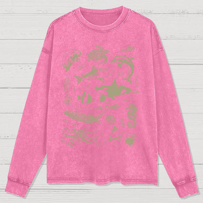 Vintage 90s Tattoo Sea Animal Washed Long Sleeve Tee