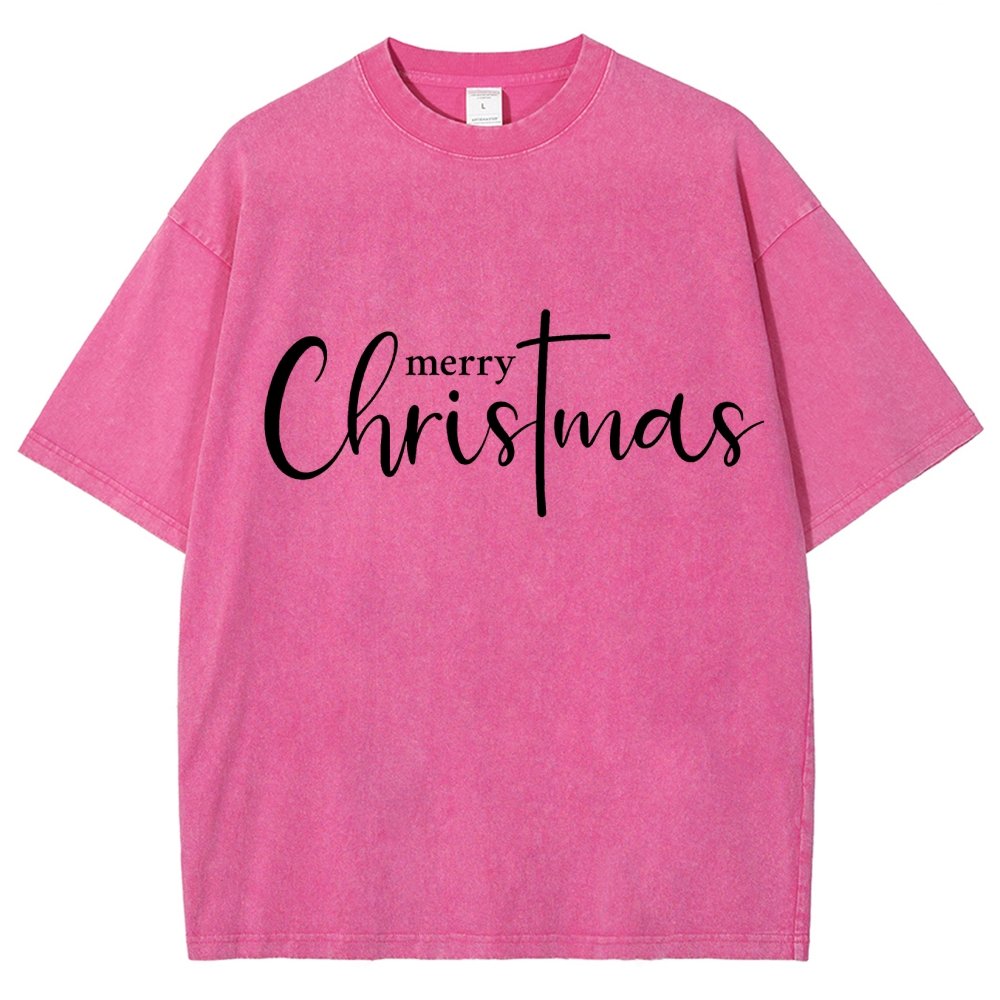 Merry Christmas .Christmas Cross Vintage Distressed T-shirt