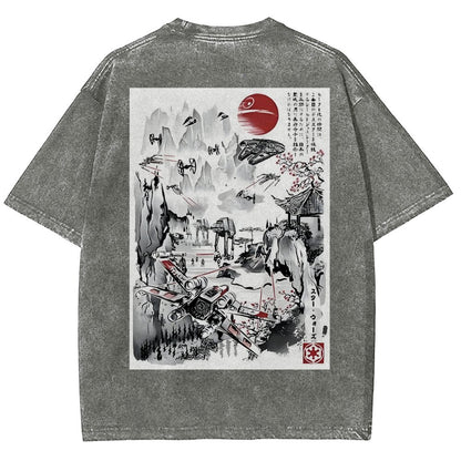 Last Battle of the Cosmic Conflict Back Print Washed T-Shirt