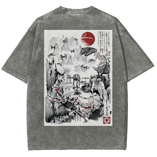 Last Battle of the Cosmic Conflict Back Print Washed T-Shirt