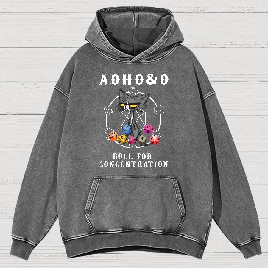 Adhd&Dnd-Cat Vintage Distressed Hoodie