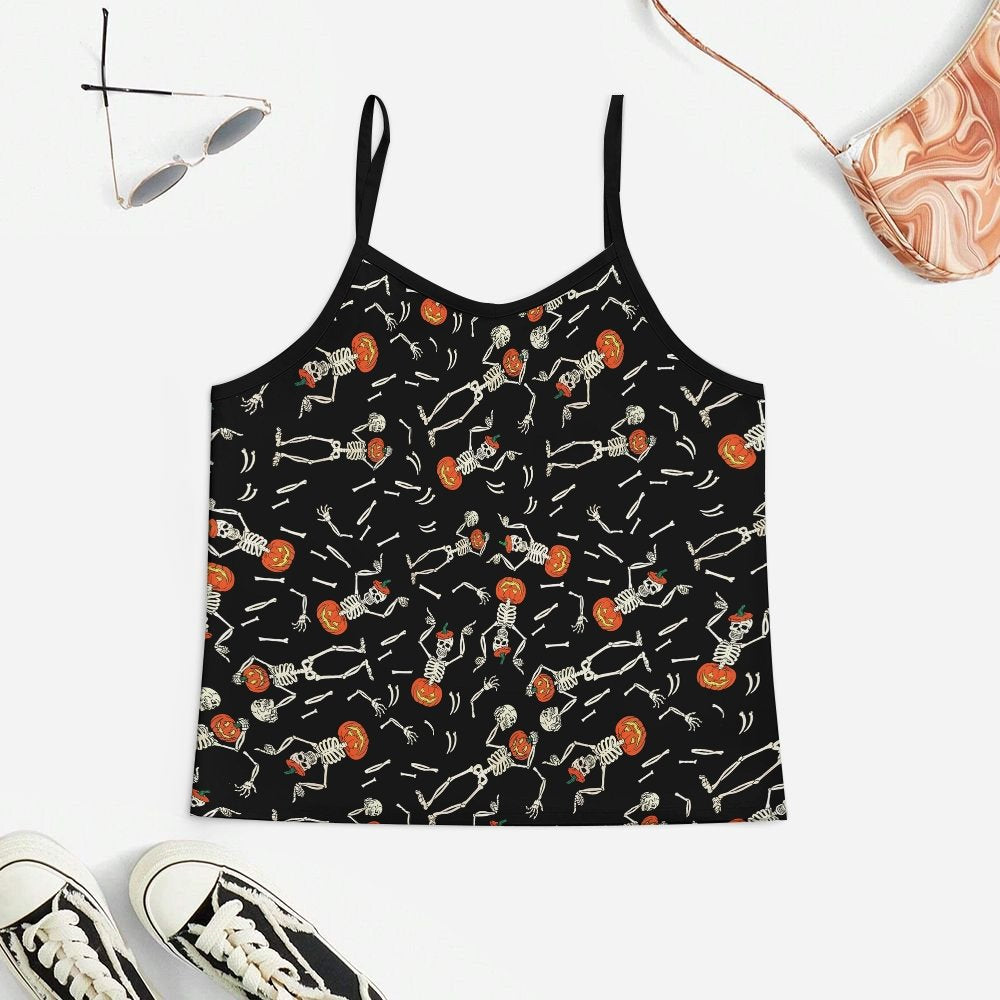 Pumpkin Skull Halloween Women's Geek Suspender Cami Set
