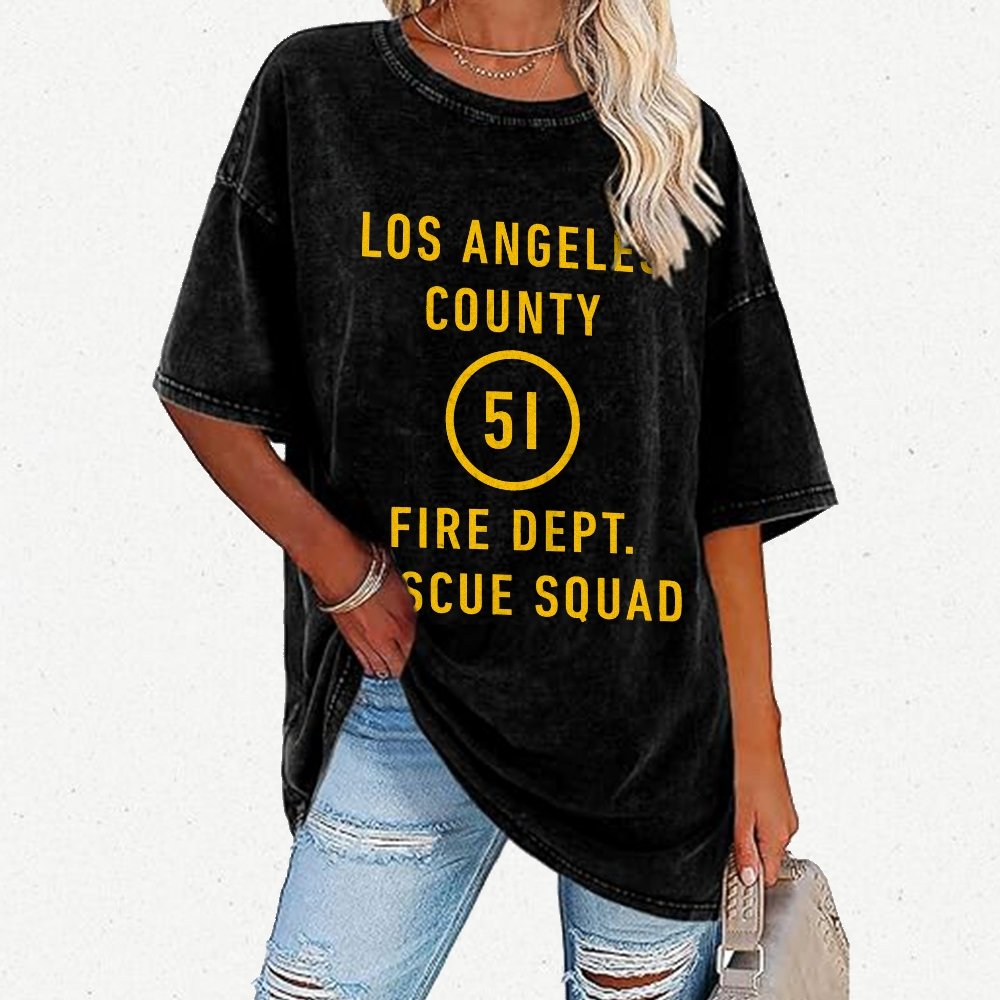 Emergency - Los Angeles County Fire Dept. Squad 51 Vintage Distressed T-shirt