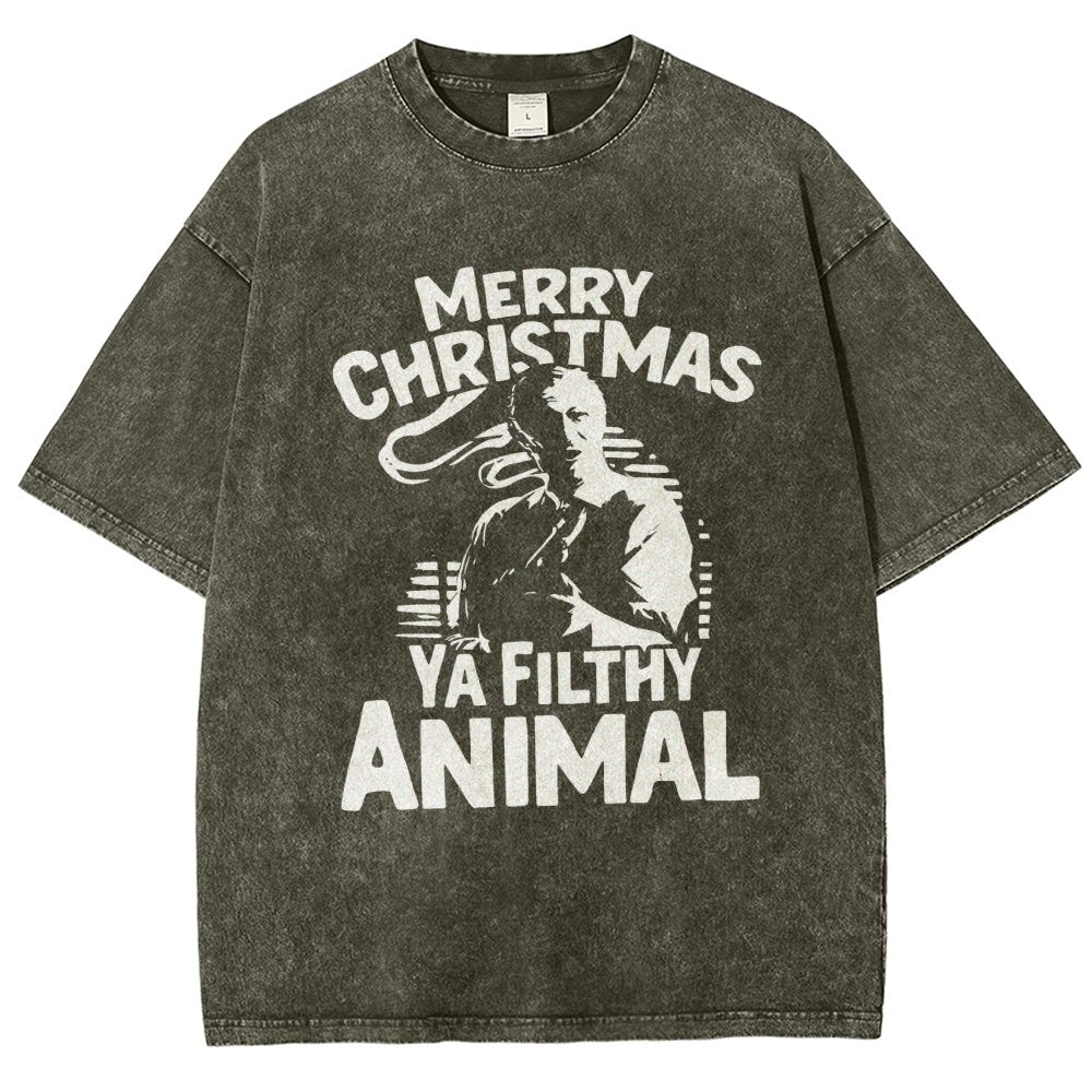 Merry Christmas Ya Filthy Animal Vintage Distressed T-shirt