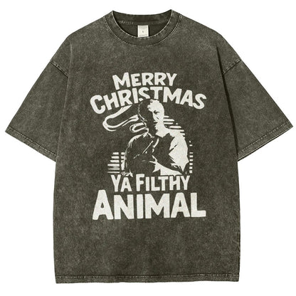 Merry Christmas Ya Filthy Animal Vintage Distressed T-shirt