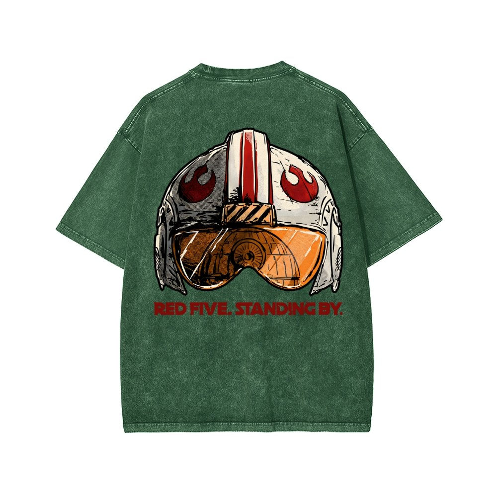 Standing By Front And Back Printing Washed T-shirt