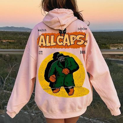 Vintage Hip-Hop Mf Graphic Printed Back Cotton Hoodie