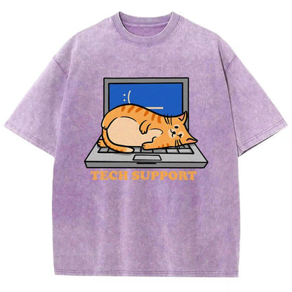 Cat Tech Support Vintage Distressed T-shirt
