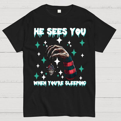 Horror Christmas He Sees You When You Are Sleeping Geek T-Shirt