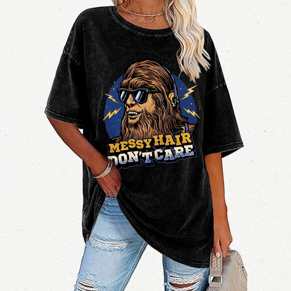 Messy Hair Don't Care Vintage Distressed T-shirt