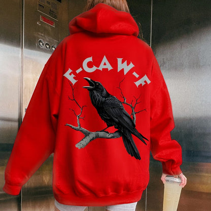 F-Caw-F Funny Crow Printed Back Unisex Cotton Hoodie