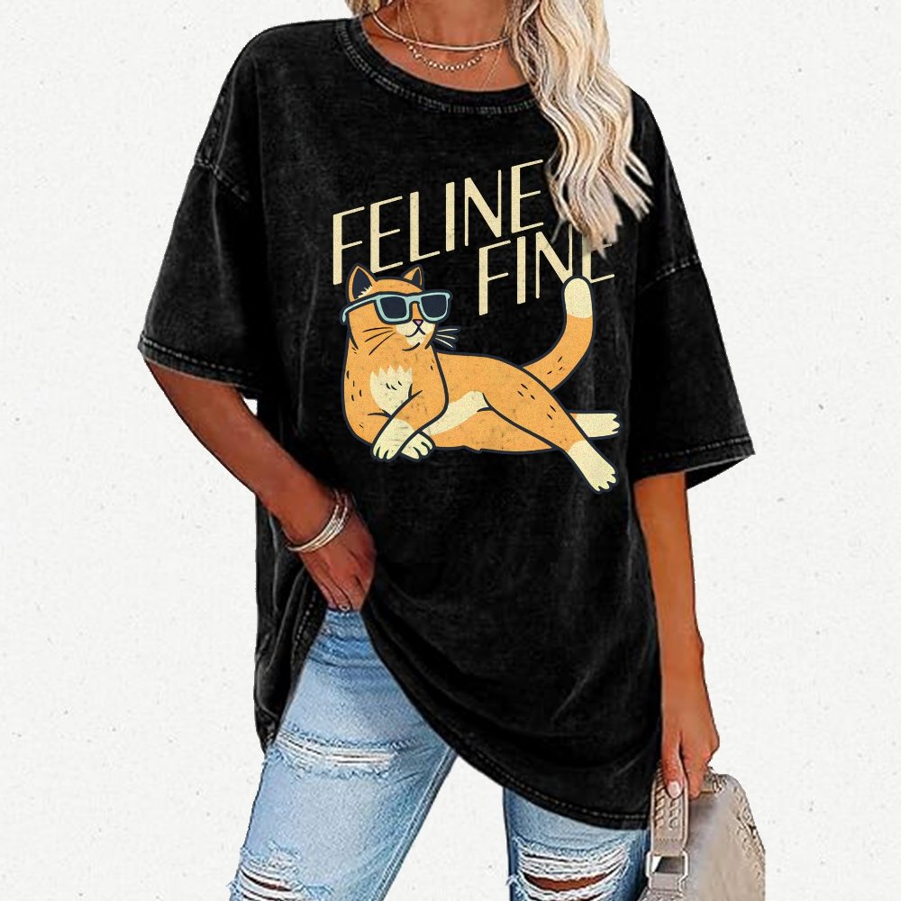 Feline Fine Vintage Distressed T-shirt