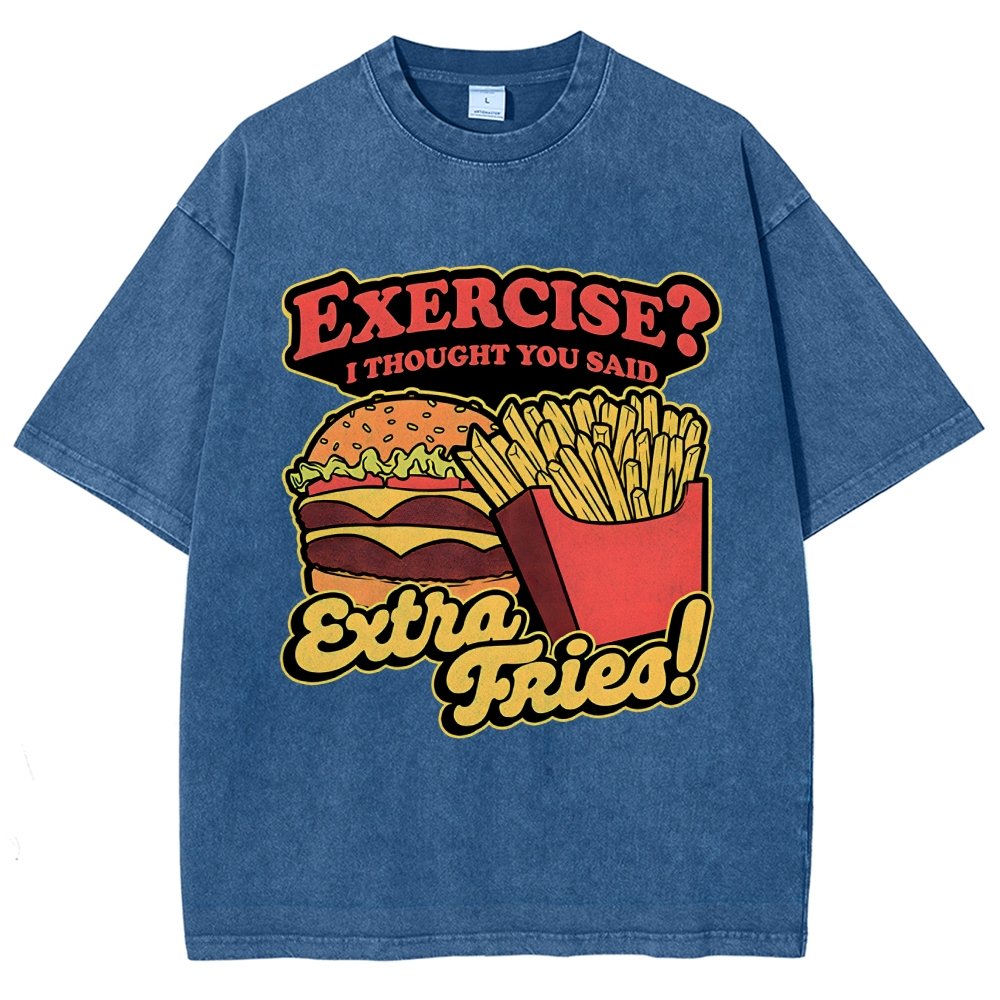 Burger Fries Exercise Vintage Distressed T-shirt
