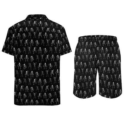 Skeleton Man Dancing Print Hawaiian Shirt Set