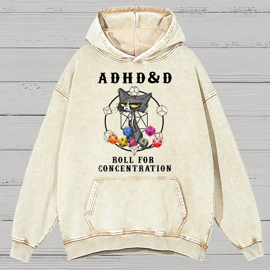 Adhd&Dnd-Cat Vintage Distressed Hoodie