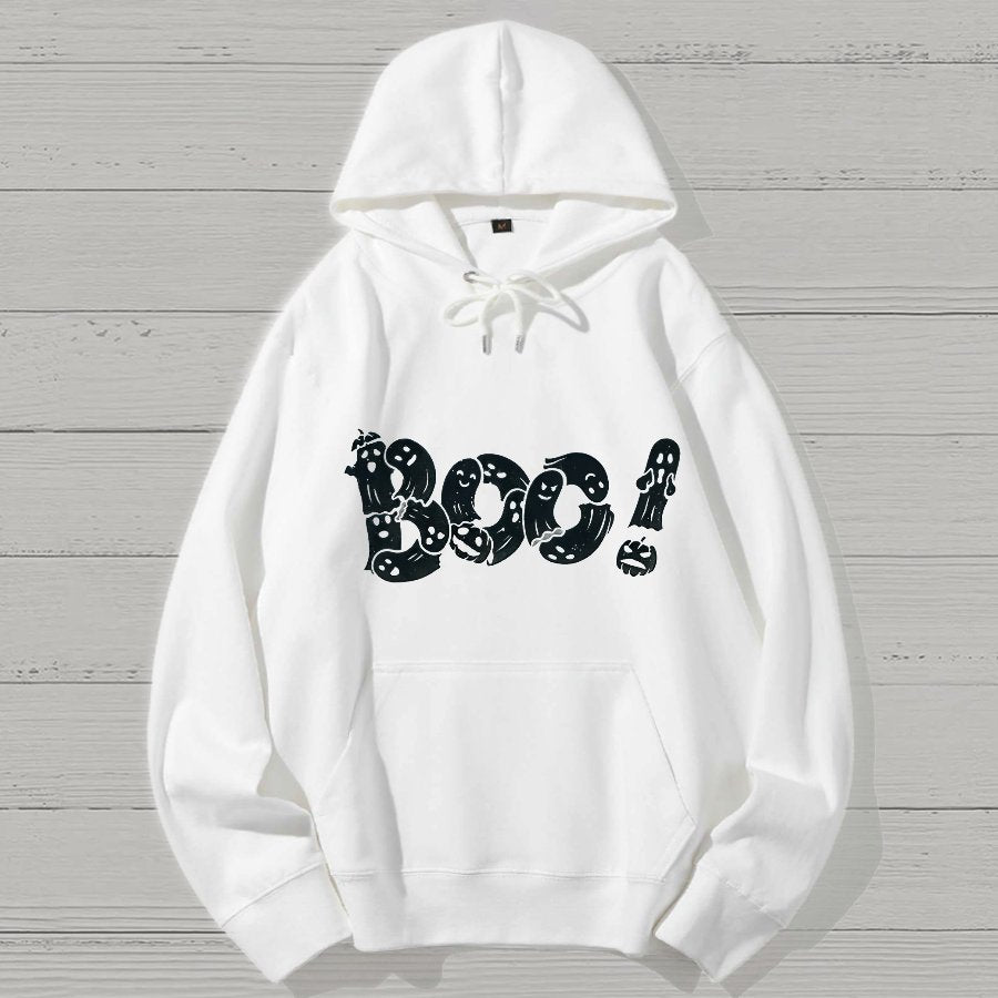 Boo - Funny Cute Ghost Typography Geek Cotton Hoodie